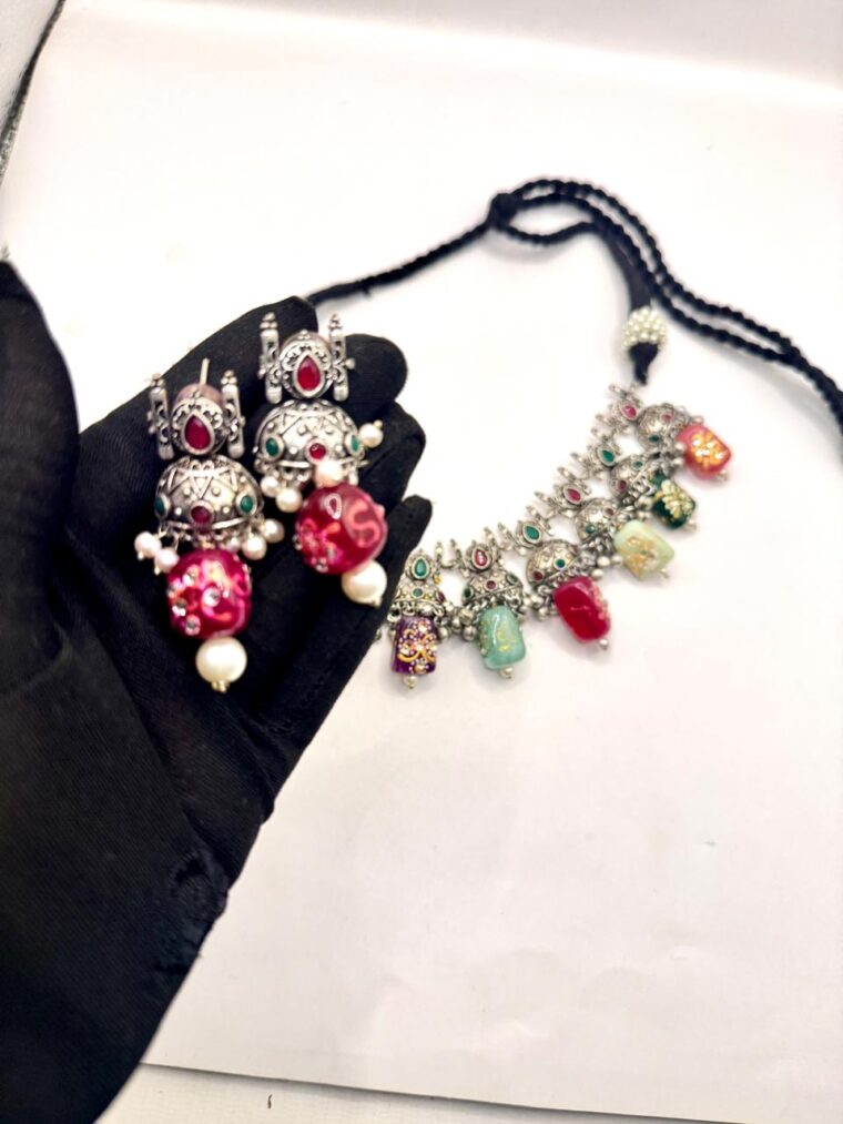 Multy Meenakari Necklace Set - Image 3