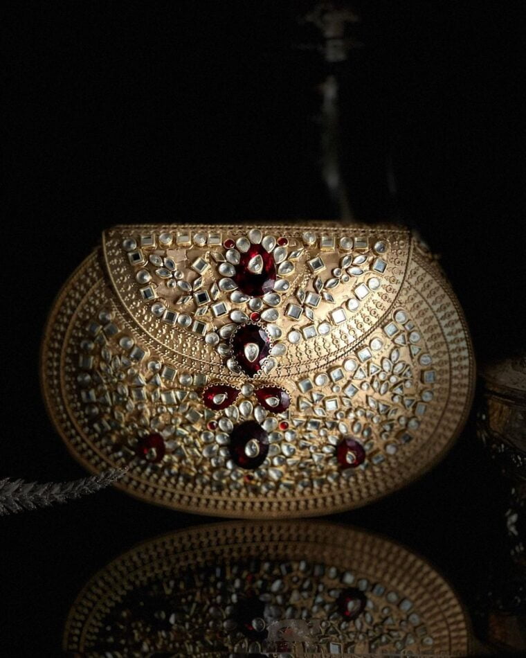 Hand Crafted kundan  and Gems Clutch - Image 2