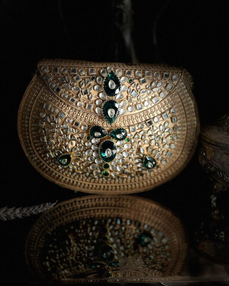 Hand Crafted kundan  and Gems Clutch - Image 5