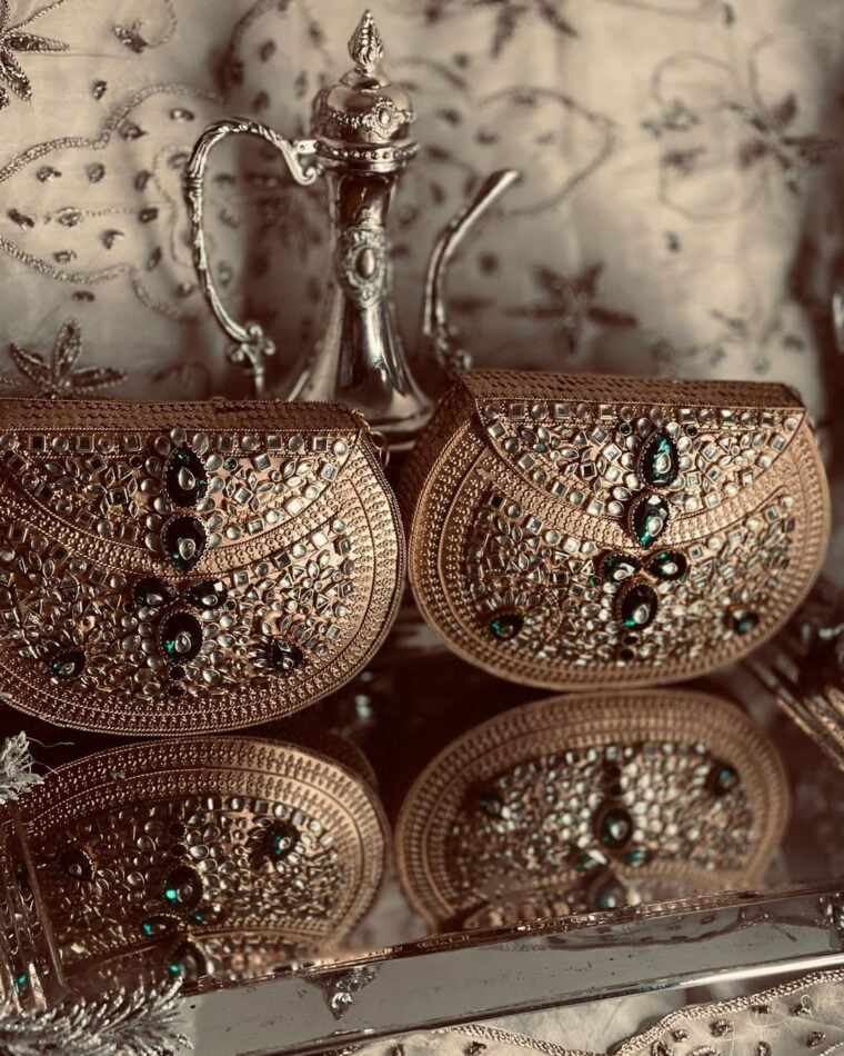 Hand Crafted kundan  and Gems Clutch - Image 1