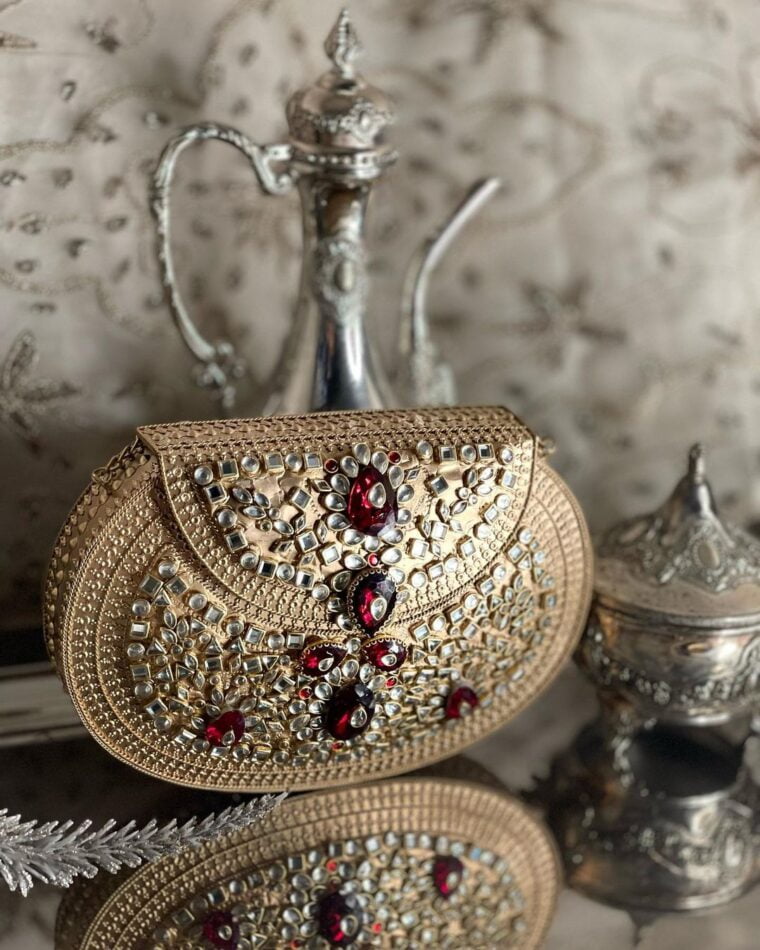 Hand Crafted kundan  and Gems Clutch - Image 3