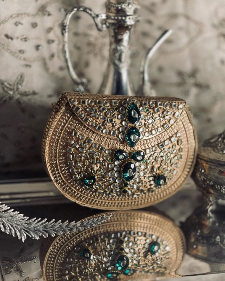 Hand Crafted kundan  and Gems Clutch - Image 4