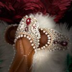 Maroon Kundan & Pearls Embellished Khussa