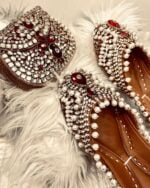 Maroon Kundan & Pearls Embellished Khussa - Image 2