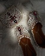 Maroon Kundan & Pearls Embellished Khussa - Image 3