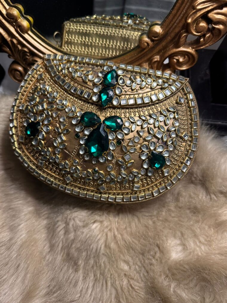 Hand Crafted kundan  and Gems Clutch - Image 6