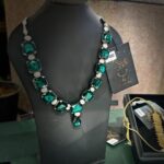 Emerald & Silver Long Necklace Set