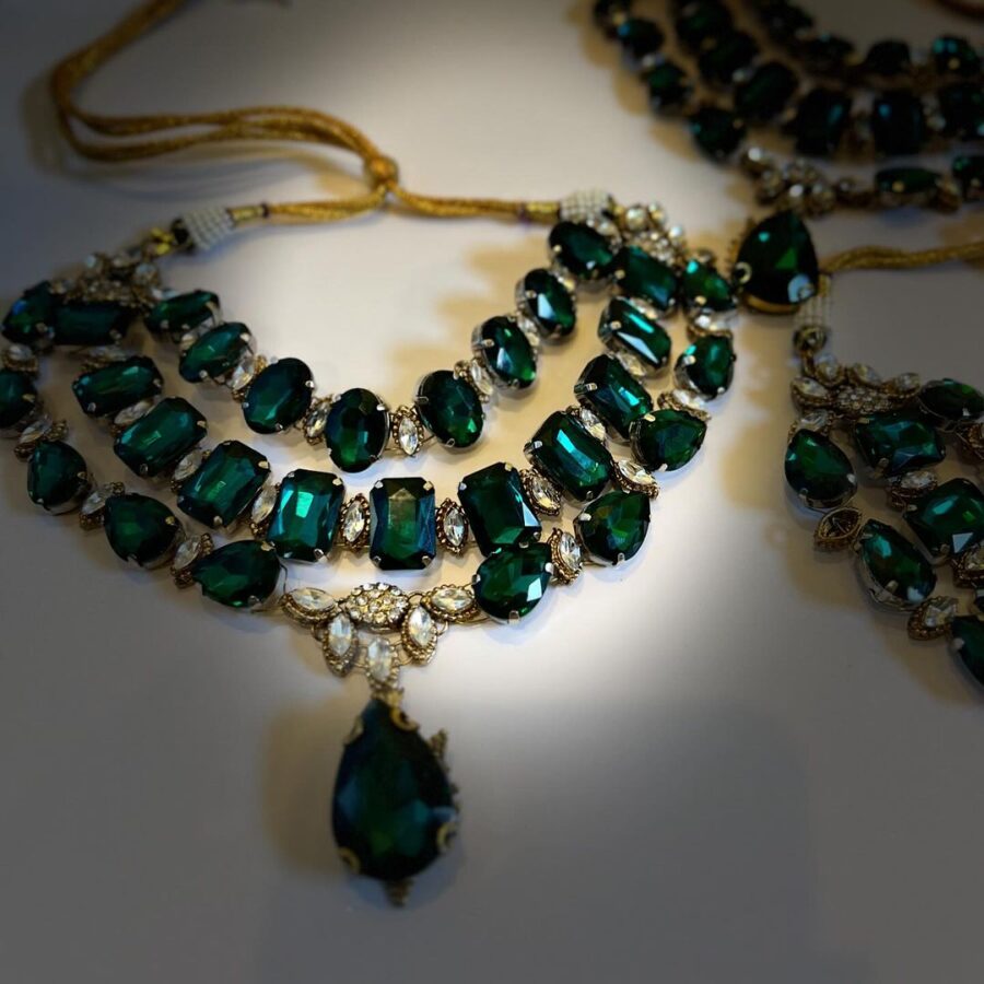 Gems drop necklace and earrings