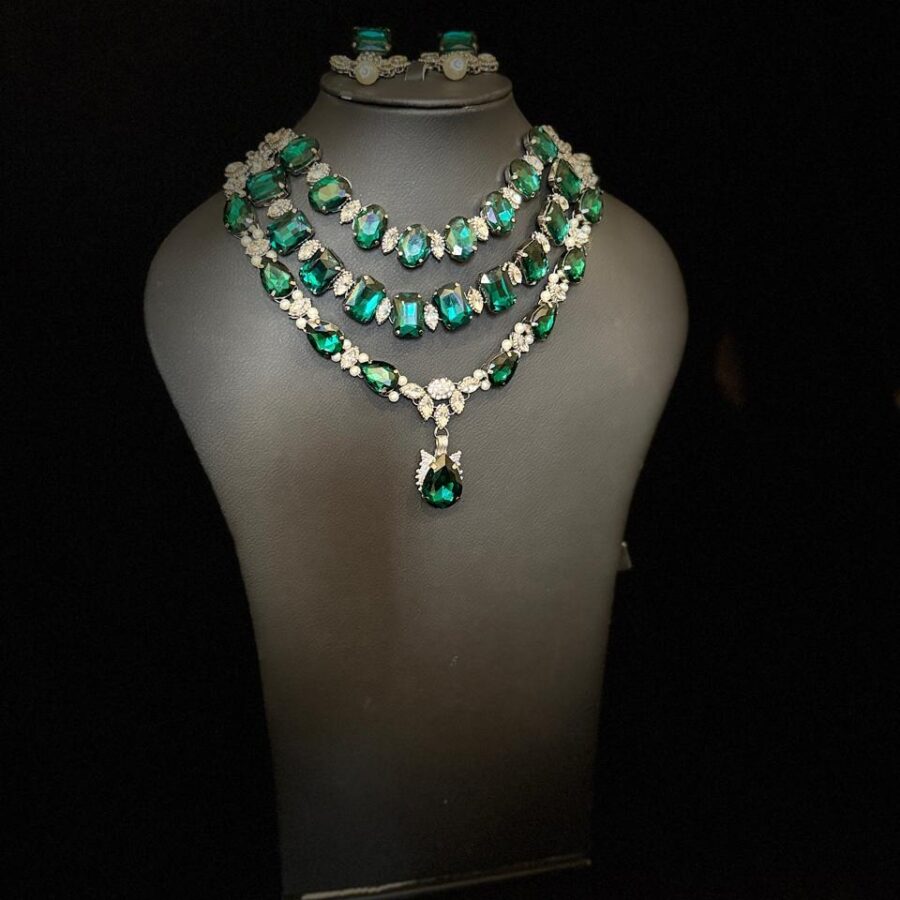 Gems silver drop necklace and earrings set