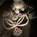 silver deep red pearl ring