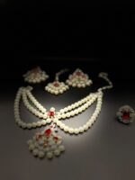 silver and deep red pearl necklace set - Image 2