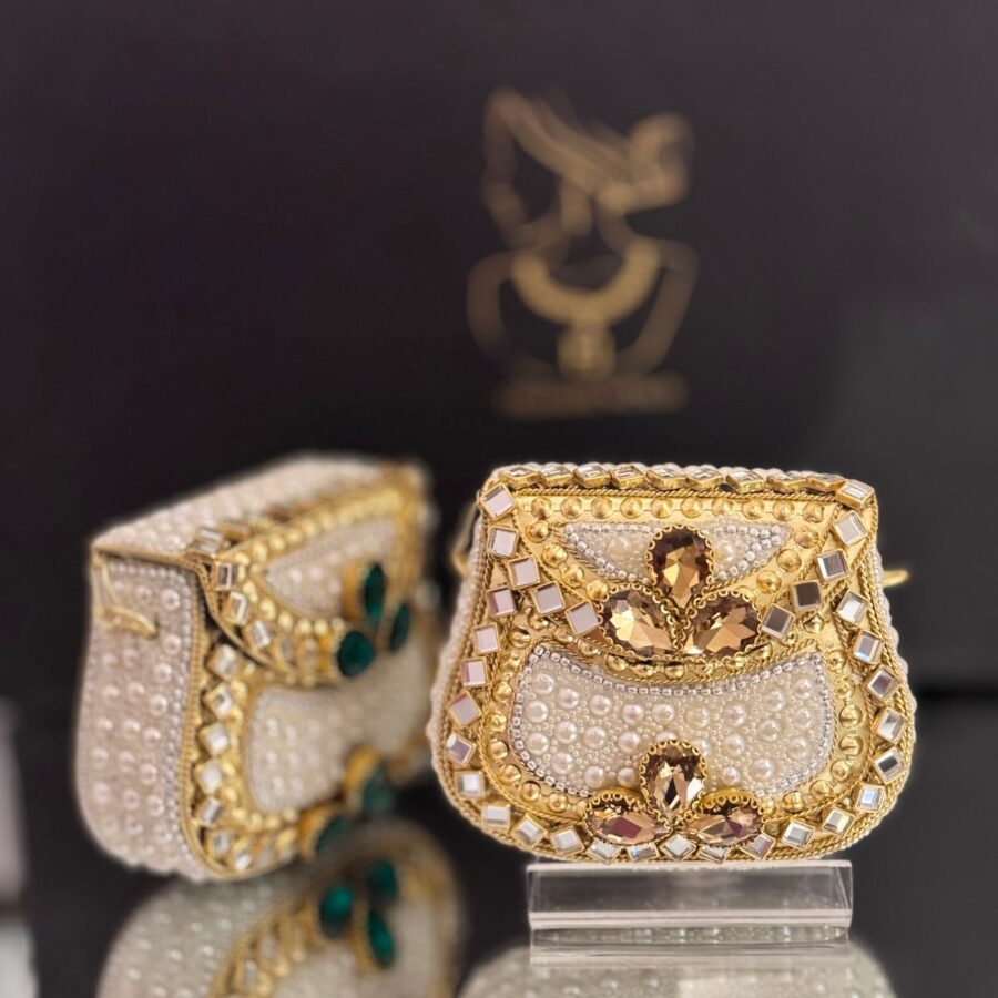 Pearls mini gold clutch
