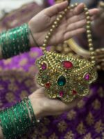 Rang-e-Sitara – Red, gold & green kundan mini clutch - Image 2