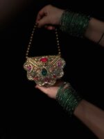 Rang-e-Sitara – Red, gold & green kundan mini clutch