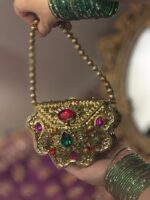Rang-e-Sitara – Red, gold & green kundan mini clutch - Image 3