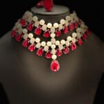 silver and deep red choker set