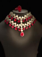 silver and deep red choker set