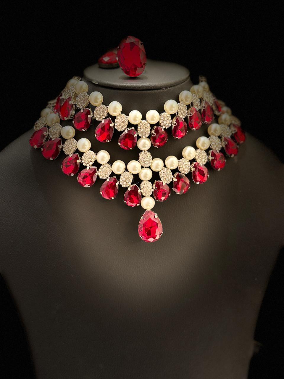 WhatsApp Image 2025-10-26 at 01.09.18_43725425 silver and deep red choker set - Image 1