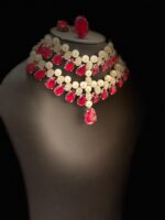 silver and deep red choker set - Image 4