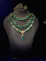 Gems gold drop necklace and earrings set